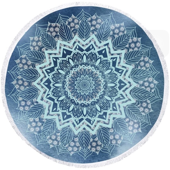 Blue White Floral Mandala Hippie Beach/Pool Towel/Blanket, Bedspread/Mat - Picture 4 of 6